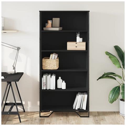Libreria Nera 80x31x169 Cm In Truciolato - Foto 3