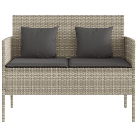 Panca da Giardino con Cuscini Grigio Chiaro in Polyrattan - Foto 2