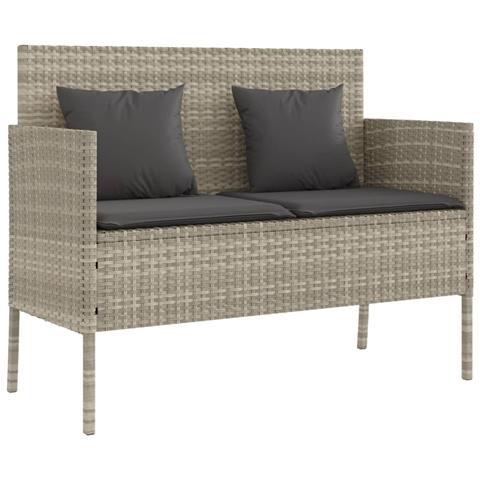 Panca da Giardino con Cuscini Grigio Chiaro in Polyrattan - Foto 1