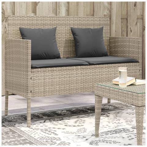 Panca da Giardino con Cuscini Grigio Chiaro in Polyrattan - Foto 10