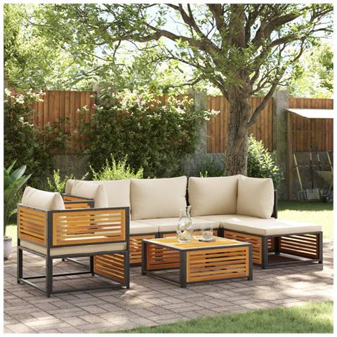 Set Divano Da Giardino 6 Pz Con Cuscini In Massello Di Acacia - Foto 1