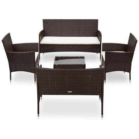 Lusso Casadino -  Set Divani Da Giardino 5 Pz Con Cuscini In Polyrattan Marrone - Foto 2