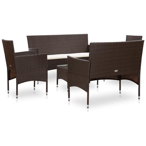 Lusso Casadino -  Set Divani Da Giardino 5 Pz Con Cuscini In Polyrattan Marrone - Foto 1