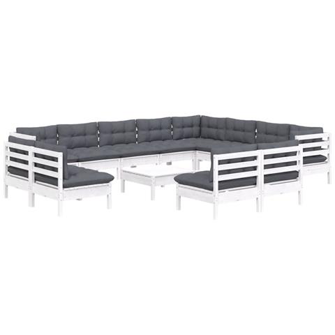 Lusso Casadino -  Set Divani Da Giardino 13 Pz Con Cuscini Bianchi Legno Di Pino - Foto 2