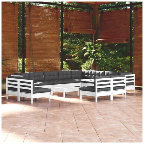 Lusso Casadino -  Set Divani Da Giardino 13 Pz Con Cuscini Bianchi Legno Di Pino - Foto 8