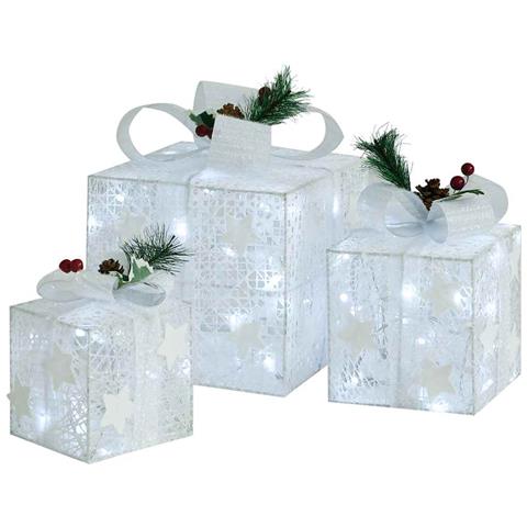 Scatole Regalo Decorative Natale 3pz Bianche Da Esterno Interni - Foto 1