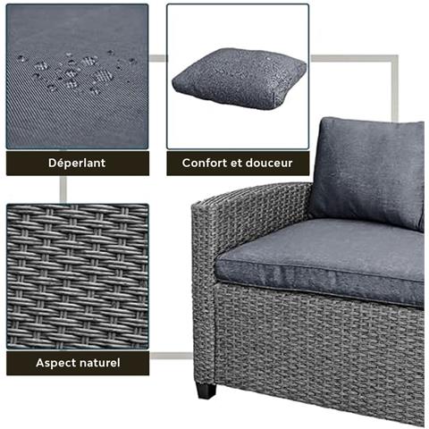Tahaa Salotto Da Giardino Angolare In Resina Intrecciata Grigia A 6 Posti Con Tavolo - Foto 2