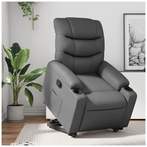 Poltrona Alzapersona Reclinabile Grigio in Similpelle - Foto 2