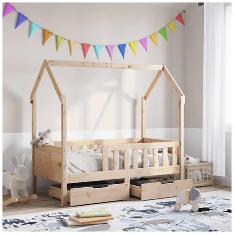 Giroletto Bambini con Cassetti 70x140 cm Legno Massello di Pino - Foto 2