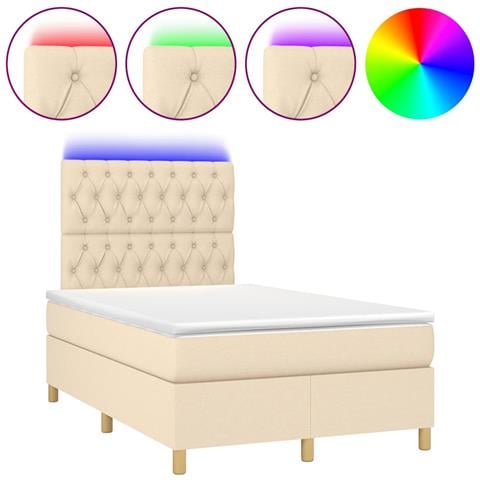 Letto a Molle con Materasso e LED Crema 120x190 cm in Tessuto - Foto 1