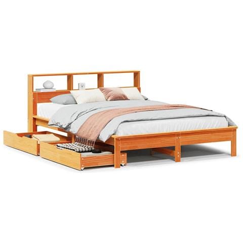 Letto Libreria senza Materasso Marrone Cera 120x190 cm in Pino - Foto 1