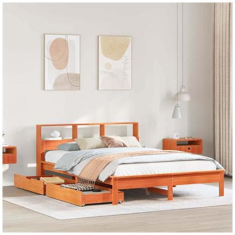 Letto Libreria senza Materasso Marrone Cera 120x190 cm in Pino - Foto 2