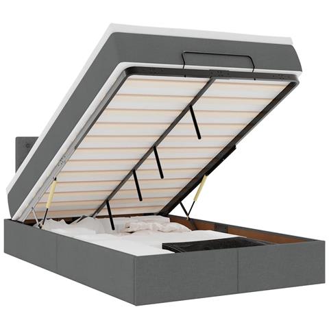 Pouf Letto con Materasso Grigio Scuro 120x190 cm in Tessuto - Foto 1