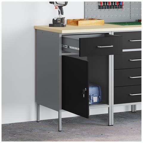 Armadio da lavoro Nero 50x55x84 cm Acciaio - Foto 2