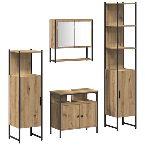 Set di mobili da bagno a 4 pezzi in legno ingegnerizzato rovere Artisan - Foto 1