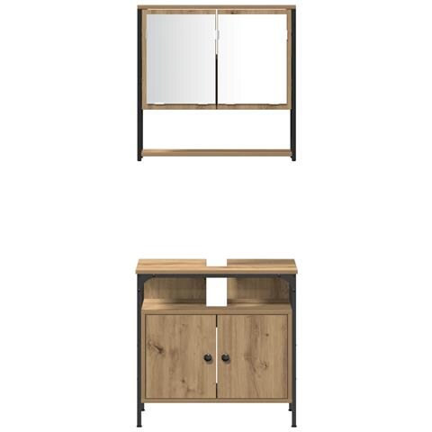 Set di mobili da bagno a 4 pezzi in legno ingegnerizzato rovere Artisan - Foto 9