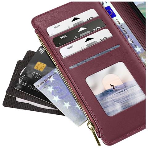 Custodia A Portafoglio Per Iphone 15 Testurizzata Con Supporto Video E Porta Carte - Foto 5