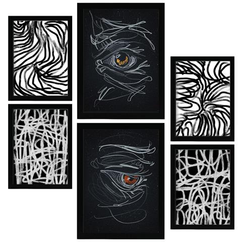 Set Di 6 Stampe Pennellate Frenetiche In Dipinti Decorativi Astratti Estetici Di Amanti Per Il Tuo Soggiorno, Camera Da Letto, Casa A3 & A4 Cornice Nera - Foto 1