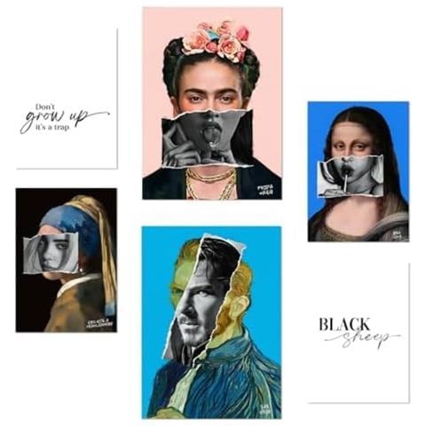 Set Di 6 Stampe Iconico Collage Pop Art Di Frida Van Gogh Con Illustrazioni Di Design Per Le Pareti Di Case, Stanze, Negozi E Aziende A3 & A4 Senza Cornice - Foto 1