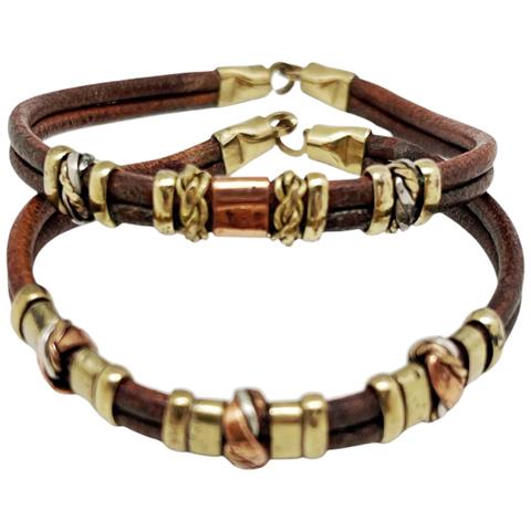 Bracciale Unico Fatto A Mano In Pelle E Ottone Con Riccioli Avvolgenti - Foto 1