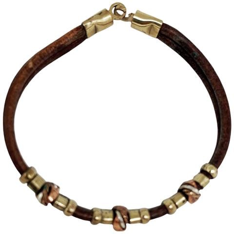 Bracciale Unico Fatto A Mano In Pelle E Ottone Con Riccioli Avvolgenti - Foto 6