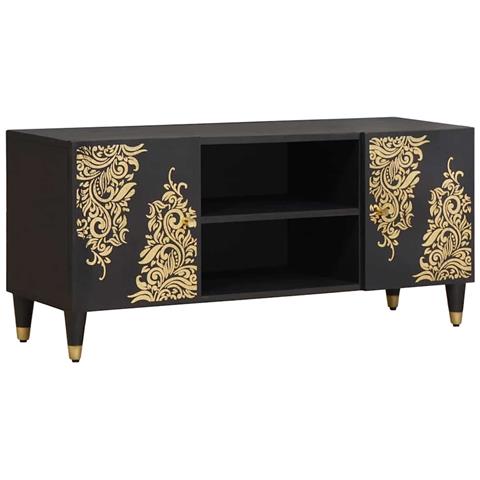 Mobile TV Nero 105 x 33 x 46 cm Legno di mango massello - Foto 1