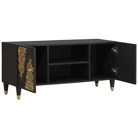 Mobile TV Nero 105 x 33 x 46 cm Legno di mango massello - Foto 2