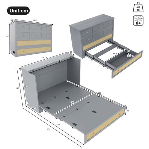 Letto Convertibile Con Presa Usb, Cassetti E Mensola Nella Testata - Foto 2