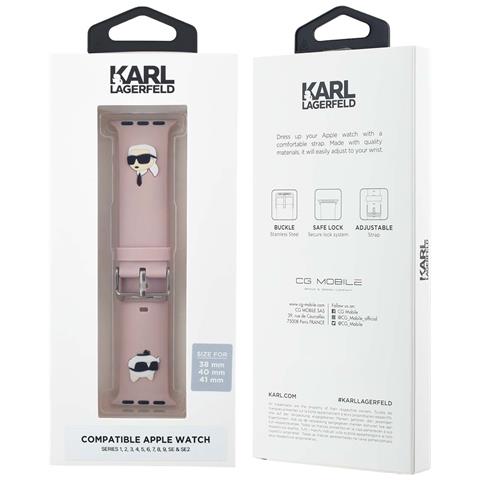 Bracciale Per Apple Watch 38 / 40 / 41mm In Silicone Con Motivo Karl E Choupette, Rosa - Foto 3