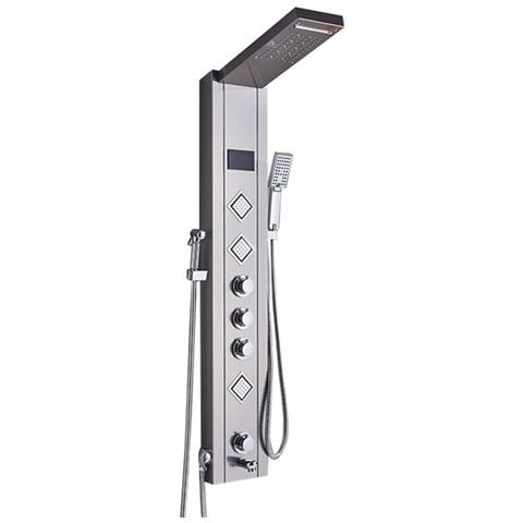 Pannello doccia Blackswan, modello M9006 nichelato con LED, display digitale, bocca di erogazione, doccetta bidet e funzioni SPA, misura 121 cm - Foto 1