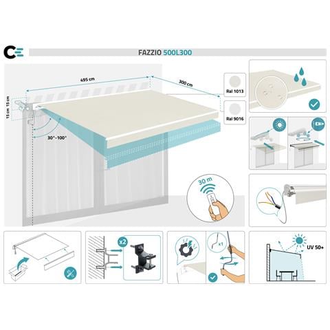 Tenda Da Sole Motorizzata Semi-cassonata Fazzio 5m X 3m Bianca Con Telo Beige - Foto 7