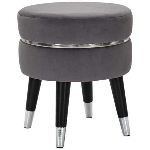 Sgabello Paris Grigio In Tessuto Su Gambe Nere E Silver - Ø 35 X H 40,5 Cm - Foto 1