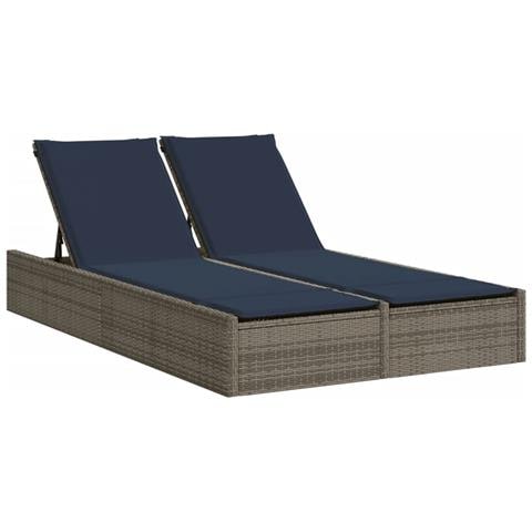 Lettino prendisole doppio con Cuscini in Polyrattan Grigio - Foto 1