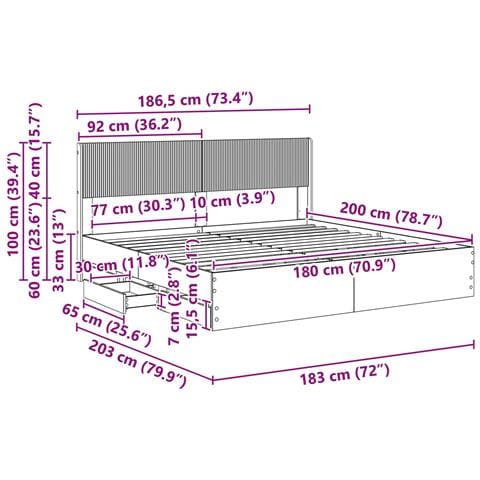 Struttura del letto con stoccaggio e testata Grigio Sonoma - Foto 10