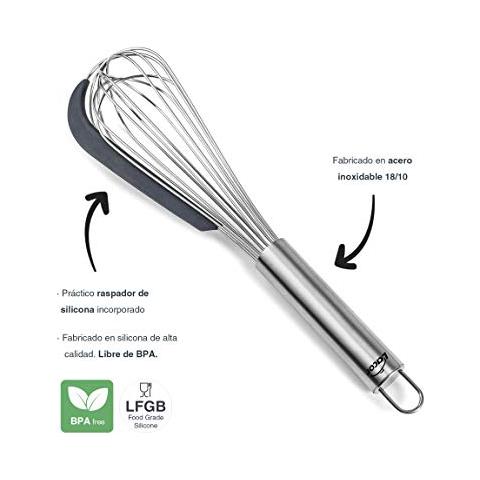 61627 Frusta a mano - Raschietto in silicone - Frusta e raccoglie gli impasti - Acciaio inossidabile - Manico ergonomico - Certificato LFGB - Senza BPA - Lavabile in lavastoviglie - Foto 2