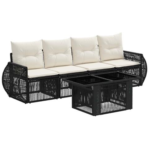 Set Divano da Giardino 5 pz Nero e Bianco Crema polyrattan - Foto 1