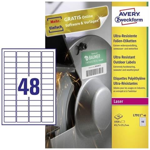 Etichette 45.7 X 21.1 Mm Pellicola In Polietilene Bianco 1920 Pz. Permanente Etichetta - Foto 1