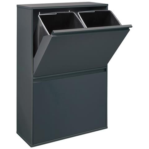 Basic Cr604-b Pattumiera Per Raccolta Differenziata, 4 Secchi, Mobile D'acciao Per Differenziata, 4 X 17 L (68 L), Grigio Scuro Antracite - Foto 1