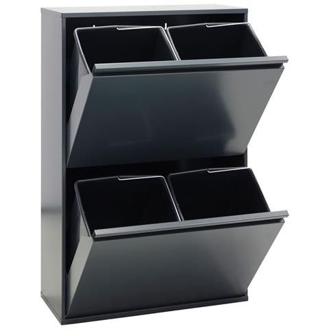 Basic Cr604-b Pattumiera Per Raccolta Differenziata, 4 Secchi, Mobile D'acciao Per Differenziata, 4 X 17 L (68 L), Grigio Scuro Antracite - Foto 2