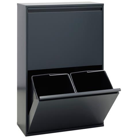 Basic Cr604-b Pattumiera Per Raccolta Differenziata, 4 Secchi, Mobile D'acciao Per Differenziata, 4 X 17 L (68 L), Grigio Scuro Antracite - Foto 3