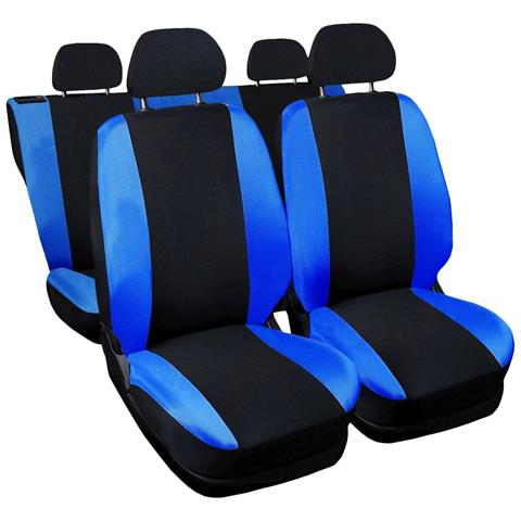 Coprisedili Per Auto Universali, Made In Italy, Set Fodere Protezione Sedili Anteriori E Posteriori, Schienale Dietro Con 2 Zip, Copertura Adattabile Colore - Nero \blu Royal - Foto 1