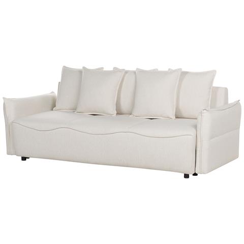 Divano Letto 3 Posti Krama Tessuto Bianco Sporco Con Contenitore - Foto 5