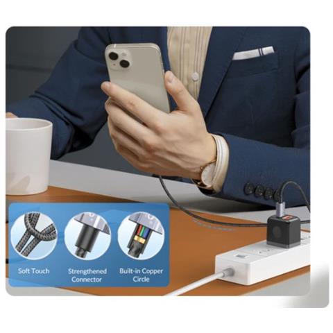 Cavo da Ricarica GQA15 USB Type-A /Type-C da 1 Metro Colore Nero /Grigio - Foto 5