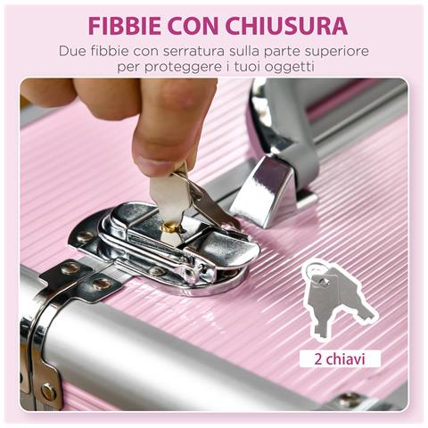 Valigetta Porta Trucchi Professionale, Trolley Make Up Rinforzato Con Blocco A 2 Chiavi E Ruote, 36x23x58 Cm, Rosa - Foto 2