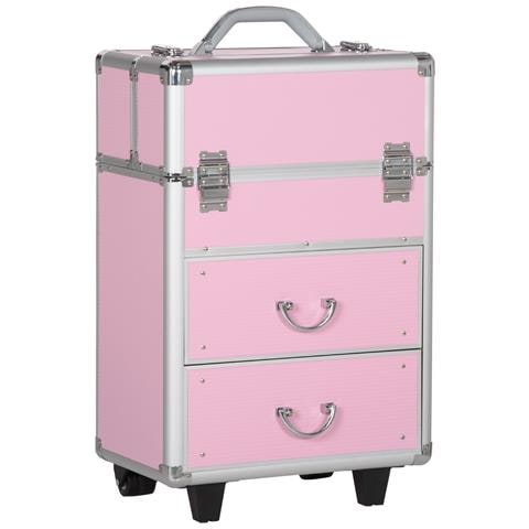 Valigetta Porta Trucchi Professionale, Trolley Make Up Rinforzato Con Blocco A 2 Chiavi E Ruote, 36x23x58 Cm, Rosa - Foto 1