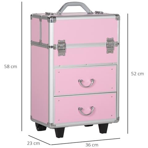 Valigetta Porta Trucchi Professionale, Trolley Make Up Rinforzato Con Blocco A 2 Chiavi E Ruote, 36x23x58 Cm, Rosa - Foto 6