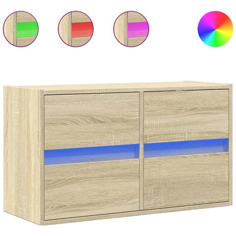 Mobile Tv A Parete Con Luci Led Rovere Sonoma 80x31x45 Cm - Foto 2