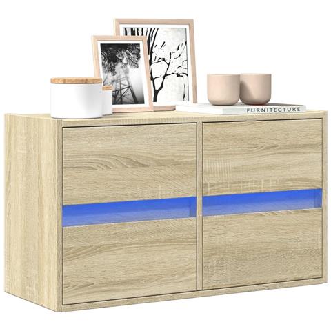 Mobile Tv A Parete Con Luci Led Rovere Sonoma 80x31x45 Cm - Foto 1