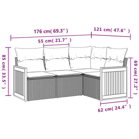 Set Divani Da Giardino 5 Pz Con Cuscini In Polyrattan Nero - Foto 3