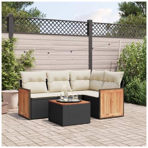 Set Divani Da Giardino 5 Pz Con Cuscini In Polyrattan Nero - Foto 1